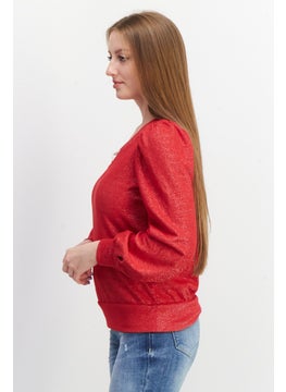 INC Women V-Neck Metallic Sweater, Cherry Candy  - Image 2