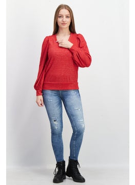 INC Women V-Neck Metallic Sweater, Cherry Candy  - Image 3