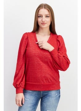 INC Women V-Neck Metallic Sweater, Cherry Candy  - Image 1
