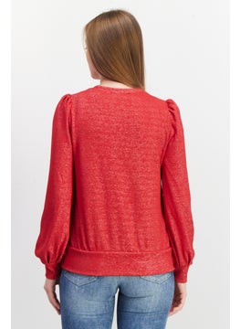 INC Women V-Neck Metallic Sweater, Cherry Candy  - Image 4