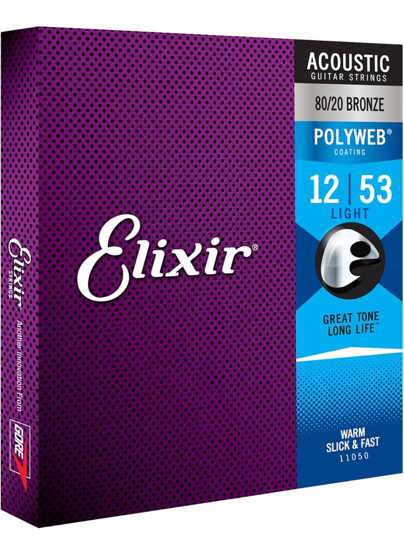 ELIXIR - Elixir Strings, Acoustic Guitar Strings, 80/20 Bronze with POLYWEB Coating, Longest-Lasting Warm Tone with Comfortable Feel, 6 String Set, Light 12-53 - Image 1