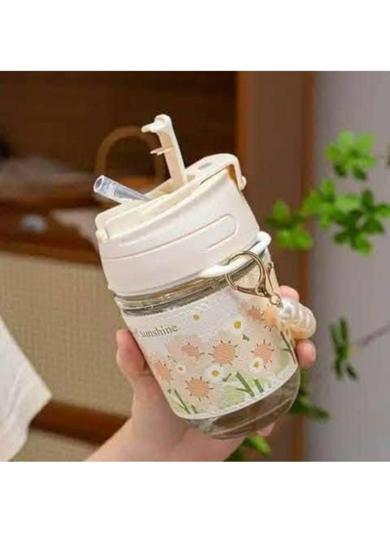 Mug with straw, leather cover, and pearl handle - Image 3