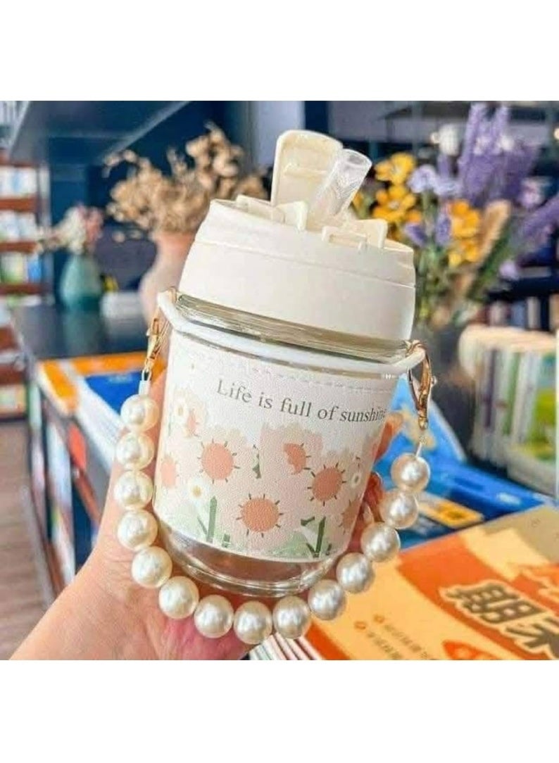 Mug with straw, leather cover, and pearl handle - Image 4