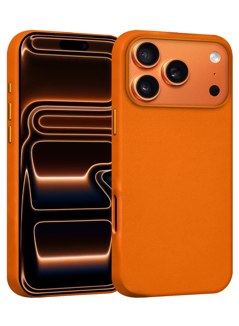 CATANES 2 Pieces Premium Leather Case for iPhone 17 Pro Max – Shockproof, Waterproof, Matte Finish, Anti-Slip, Slim Fit with Shockproof Screen Protector - Cosmic Orange - Image 1