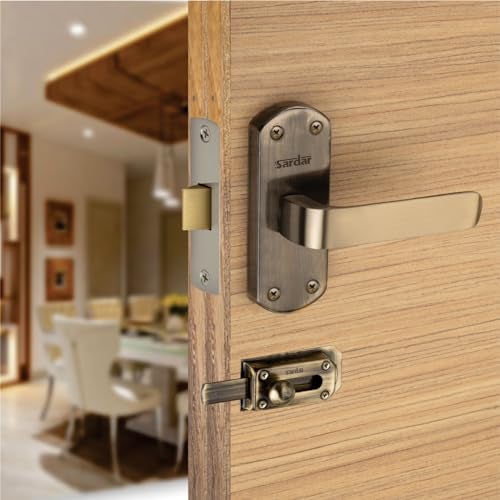 SARDAR 07 Antique 5" Iron Bathroom Door Handle Set with Keyless Baby Latch-Tower Bolt/Push to Close Latch (with Door Latch) - Image 1
