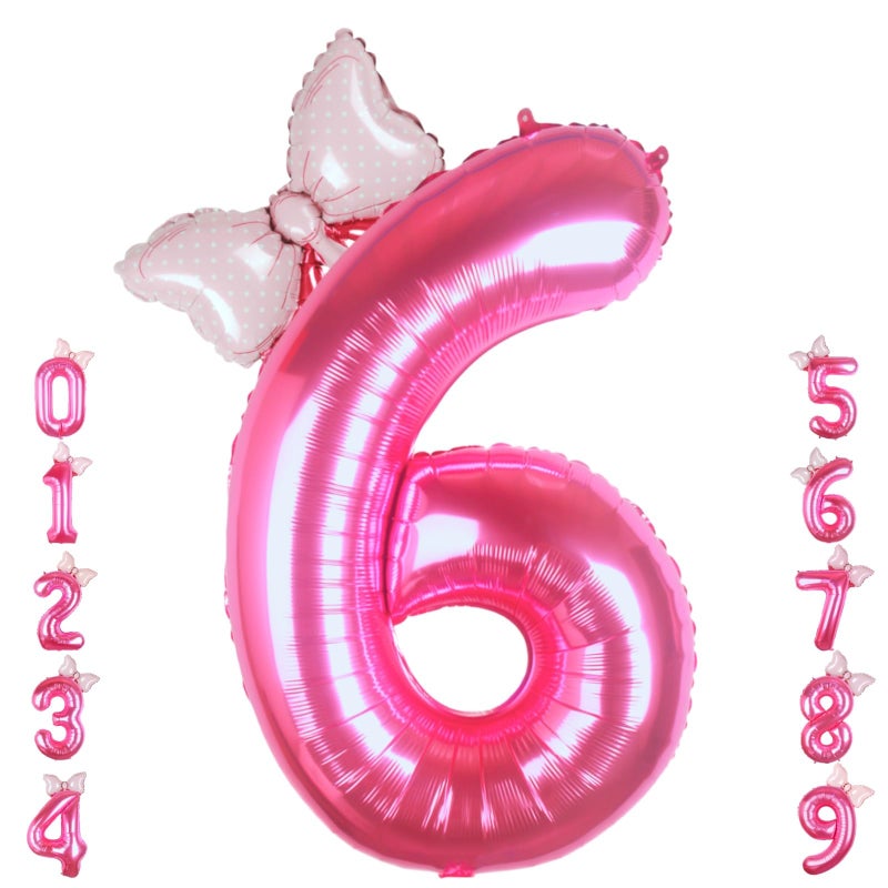 Kwuz 40 Inch Pink Number 6 Balloon with Mini Bow Balloon for Girls 6th Birthday Decorations Pink Princess Western Cowgirl Theme Birthday Party Balloons Decorations Supplies - Image 2
