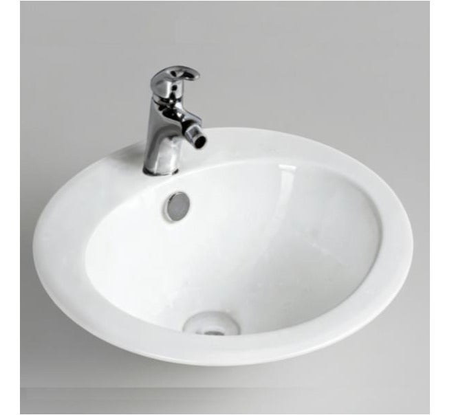 OCEANIC OCE-ZT-1901 Above Counter Wash Basin Glossy White Oval Ceramic Sink - Image 1