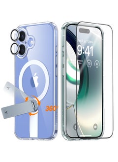 TORRAS iPhone 16  3-in-1 Bundle Pstand Spin Series (X00FX1476) (Magnetic Stand Case + Camera Lens Guard + Full Screen Protector) For 6.1'' iPhone 16 Clear  - Image 1