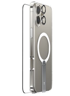 TORRAS iPhone 16  3-in-1 Bundle Pstand Spin Series (X00FX1476) (Magnetic Stand Case + Camera Lens Guard + Full Screen Protector) For 6.1'' iPhone 16 Clear  - Image 3