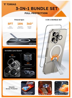 TORRAS iPhone 16  3-in-1 Bundle Pstand Spin Series (X00FX1476) (Magnetic Stand Case + Camera Lens Guard + Full Screen Protector) For 6.1'' iPhone 16 Clear  - Image 4