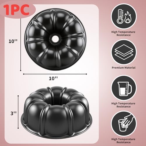Shinsin 10 Cake Pan Nonstick Fluted Cake Pan Buntz Pound Cake MoldTube BakewareBaking Mold for JelloGelatinChocoflan Non Toxic Easy Clean Black - Image 3