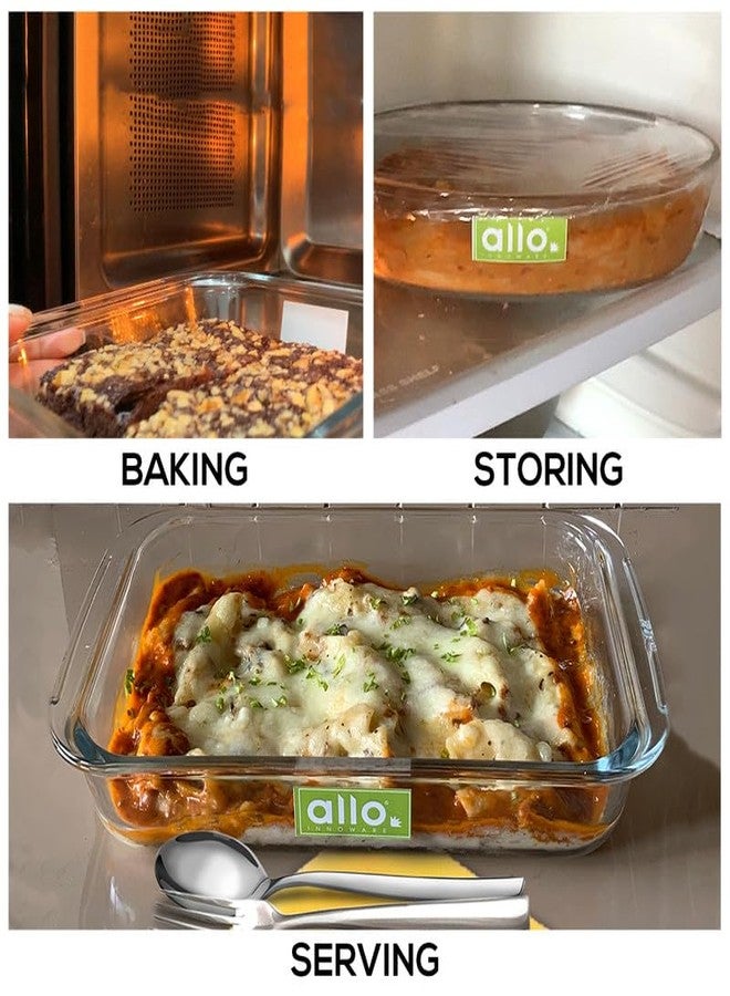 أللو طبق خبز مستطيل من زجاج البوروسيليكات من ألو، صينية خبز، آمن للاستخدام في الفرن والميكروويف، سعة 1600 مل، شفاف - Image 4