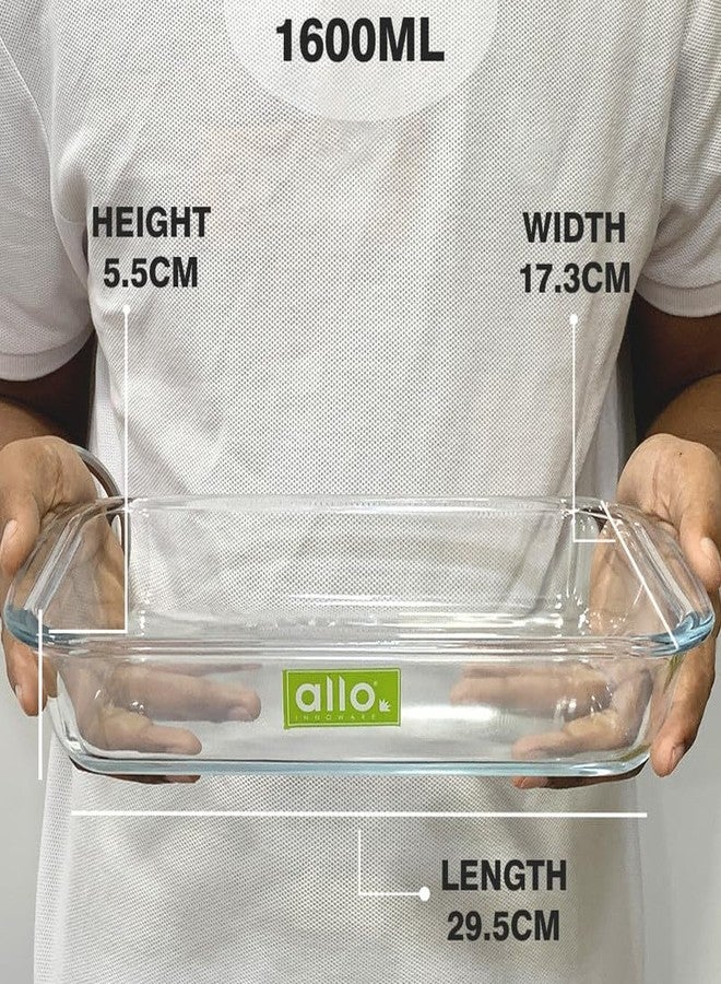 أللو طبق خبز مستطيل من زجاج البوروسيليكات من ألو، صينية خبز، آمن للاستخدام في الفرن والميكروويف، سعة 1600 مل، شفاف - Image 2