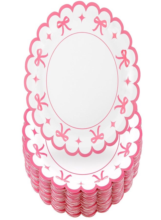Quera 40Pcs Pink Bow Paper Plate 9'' Coquette Birthday Decorations for Pink Bow Theme First Birthdays, Baby Shower, and She's Tying the Knot Bachelorette Party Decor - Image 1