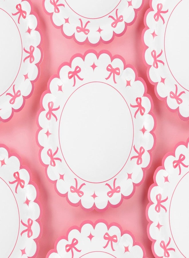 Quera 40Pcs Pink Bow Paper Plate 9'' Coquette Birthday Decorations for Pink Bow Theme First Birthdays, Baby Shower, and She's Tying the Knot Bachelorette Party Decor - Image 3