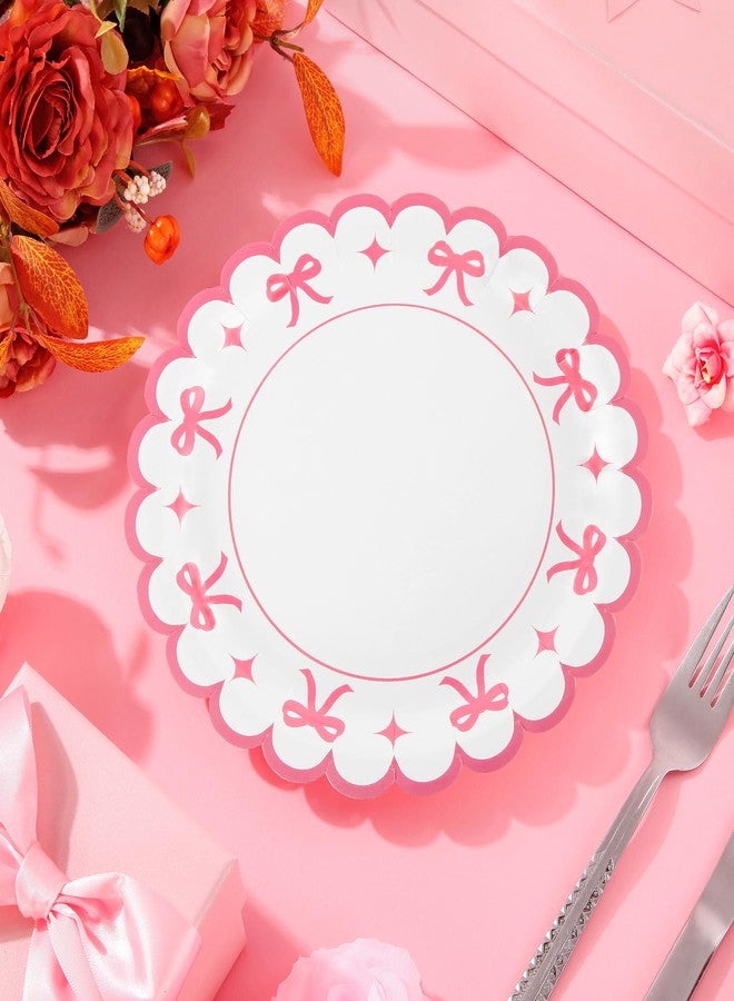 Quera 40Pcs Pink Bow Paper Plate 9'' Coquette Birthday Decorations for Pink Bow Theme First Birthdays, Baby Shower, and She's Tying the Knot Bachelorette Party Decor - Image 5
