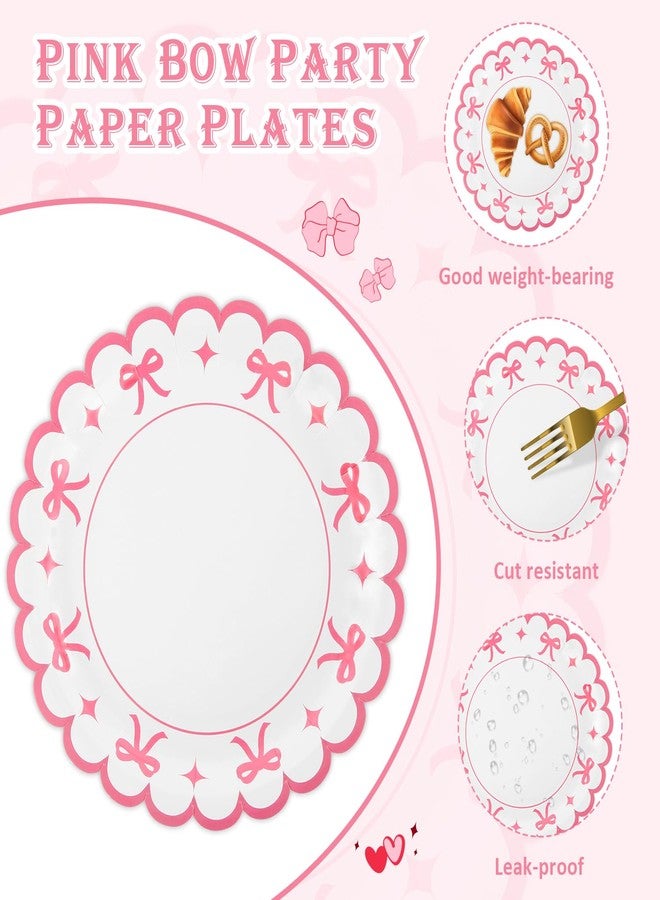 Quera 40Pcs Pink Bow Paper Plate 9'' Coquette Birthday Decorations for Pink Bow Theme First Birthdays, Baby Shower, and She's Tying the Knot Bachelorette Party Decor - Image 4