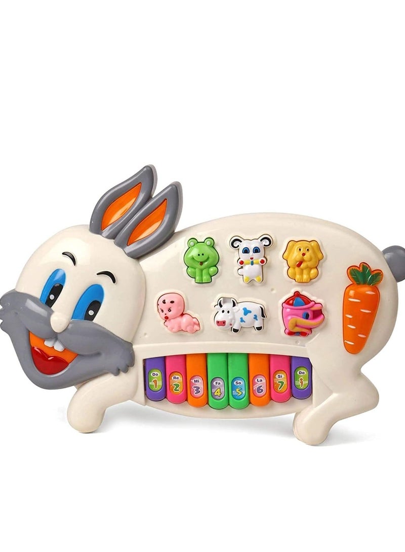 Toyporium Rabbit Musical Piano Keyboard with 3 Modes and Animal Sounds, Flashing Lights, Great Musical Toy for Kids, Multicolor - Image 1