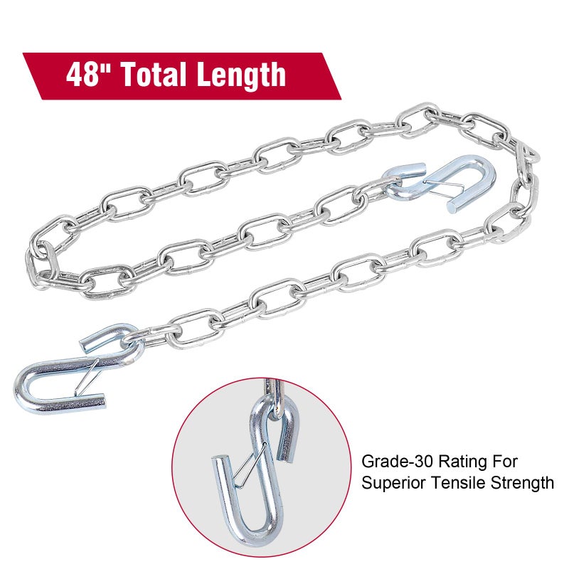NBJINGYI 3/16" X 48" Trailer Safety Chain with Spring Clips Grade 30 with 2 S Hook 2PCS (3/16" X 48") - Image 3