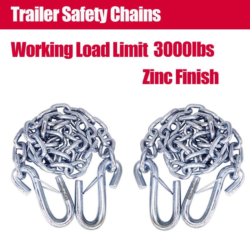 NBJINGYI 3/16" X 48" Trailer Safety Chain with Spring Clips Grade 30 with 2 S Hook 2PCS (3/16" X 48") - Image 2