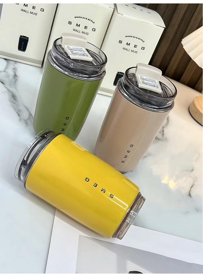 سميج كوب قهوة للسفر من Smeg، كوب معزول للمشروبات مع غطاء مضاد للتسرب، كوب قهوة طويل الأمد مع غطاء، ترمس قهوة للسفر (أصفر) - Image 5