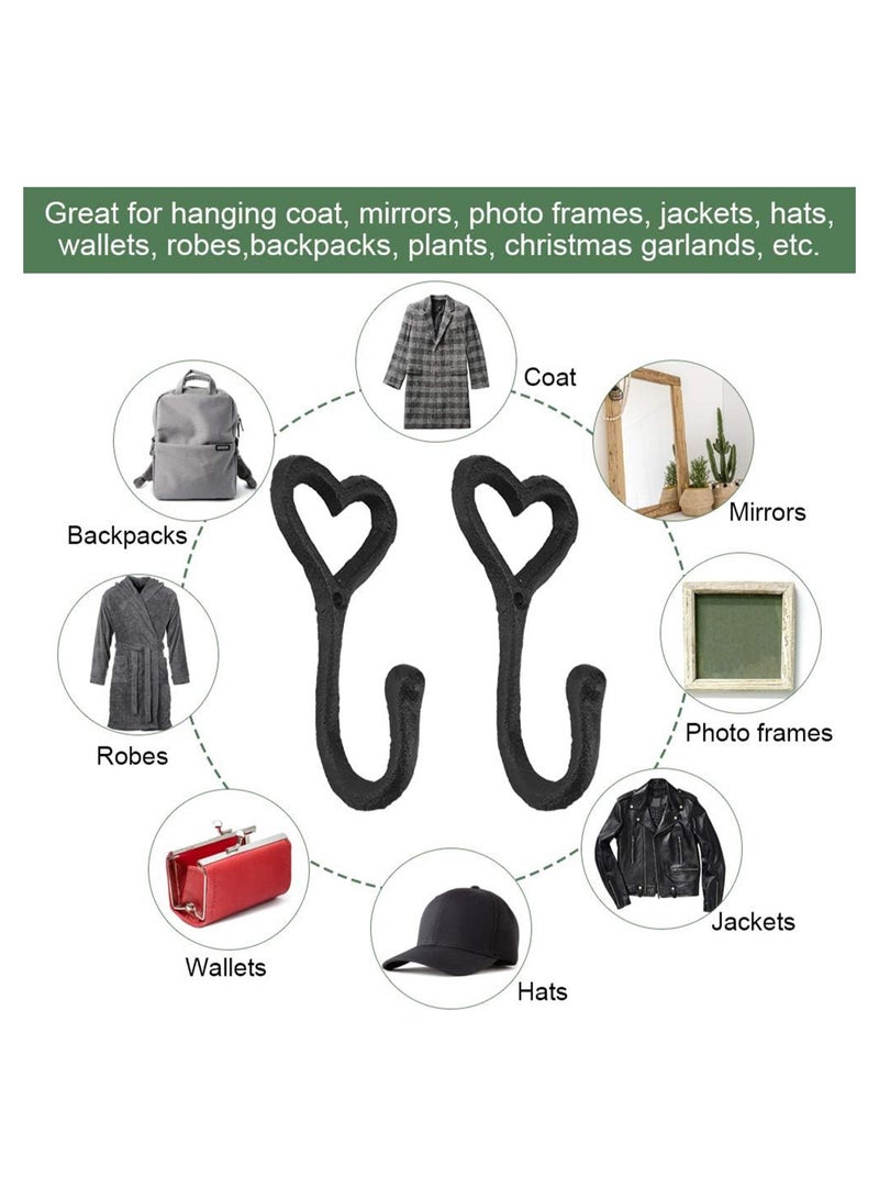 Zikra 5 Pcs Funky Coat Hooks Black Love Heart Wall Mounted Clothes Hanger Rustic Vintage Cast Iron Metal Coat Hooks with 5 Pcs Screws for Hanging Coat Scarf Bag Towel Key Hat Robe - Image 3