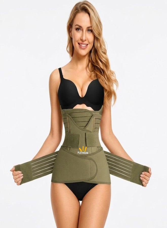 PLETHEON Post Pregnancy Abdominal Support for Women | Postpartum Tummy Compression Wrap | Adjustable One Size Fits 30-46 Inch Waist | C-Section Recovery, Waist & Back Support (Green, 3 IN 1) - Image 1
