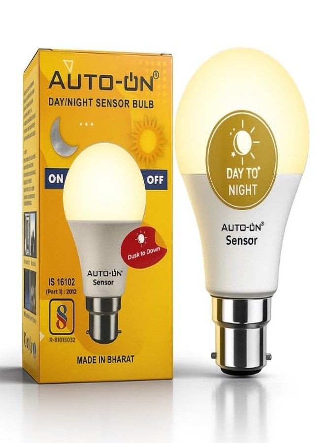 Auto-ON Day/Night Sensor LED Bulb (9W) (Always ON During Night, Auto-Off During Day) (Yellow Light Color) (One Year Warranty) (White Pack Of 1, B22) - Image 1
