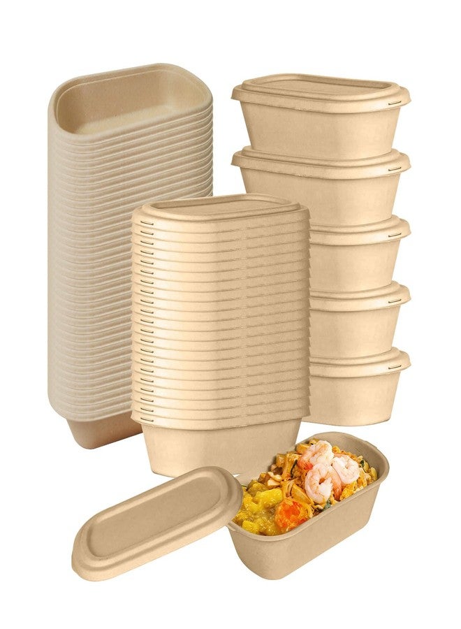 Odowalker Hyuetrsa 50 Pcs 37 Oz Bamboo Disposable Food Containers Compostable Take Out Food Containers with Lids Oval Food Container with Lids Biodegradable Bamboo for Kitchen Hot/Cold Use - Image 1