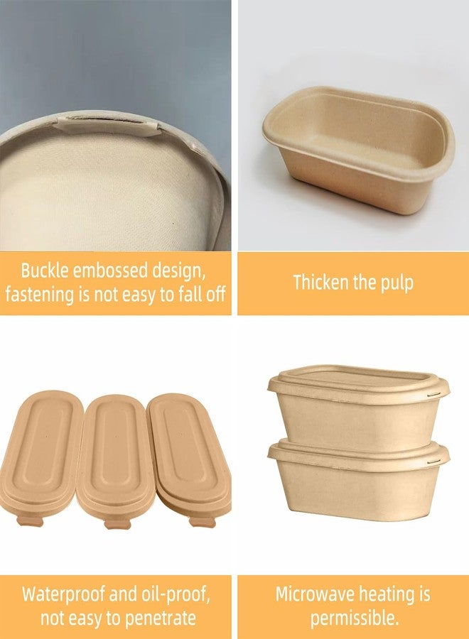Odowalker Hyuetrsa 50 Pcs 37 Oz Bamboo Disposable Food Containers Compostable Take Out Food Containers with Lids Oval Food Container with Lids Biodegradable Bamboo for Kitchen Hot/Cold Use - Image 3