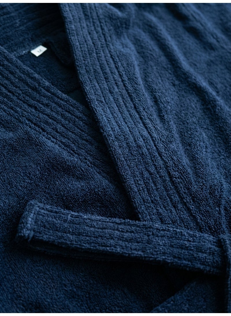 Ambrosia Medium 100% Cotton Unisex Navy Blue Terry Bathrobe with Front Pockets and Tie Belt, highly absorbent plush spa robe for men and women offering a cozy wearable blanket feel and luxury hotel quality loungewear - Image 2
