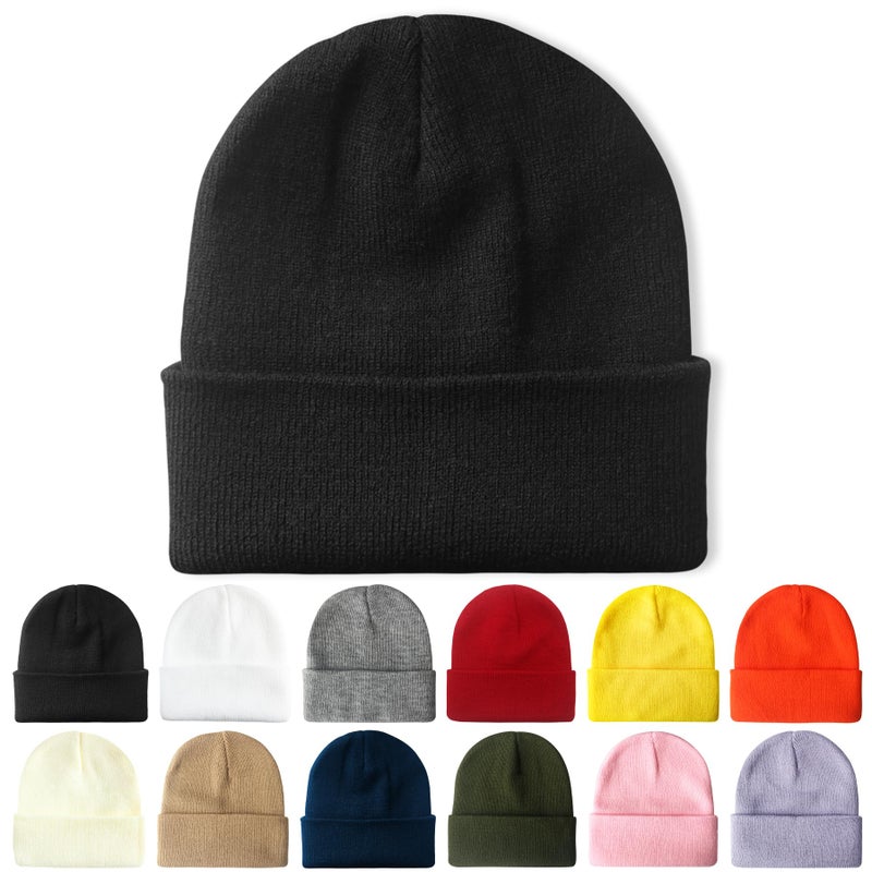 PFFY Beanie for Men Women Unisex Knit Cuffed Plain Winter Beanies Hats Skull Cap Black - Image 1