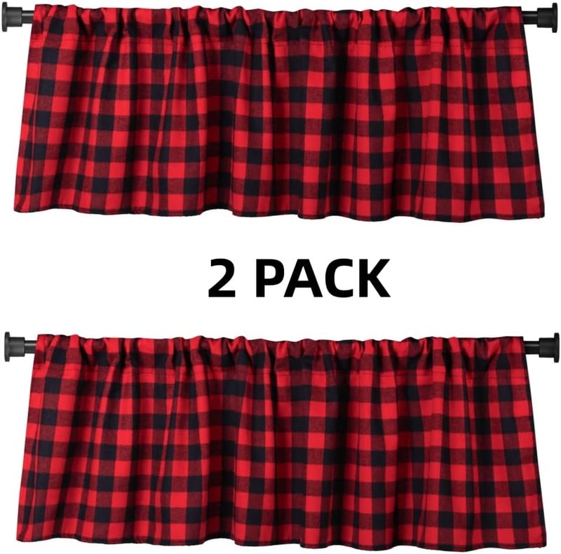 WOSIBO 2 Pack Buffalo Check Plaid Window Valances Red and Black Farmhouse Design Window Treatment Decor Curtains Rod Pocket Valances for Kitchen/Living Room 16" x 56" - Image 2