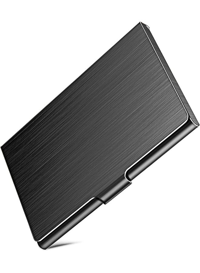 erorex Slim Business Card Case For Men And Women Pocket Metal Case Professional Stainless Steel Business Card Holders Purse Name Card Holder Buckle Style Shut Black  - Image 1