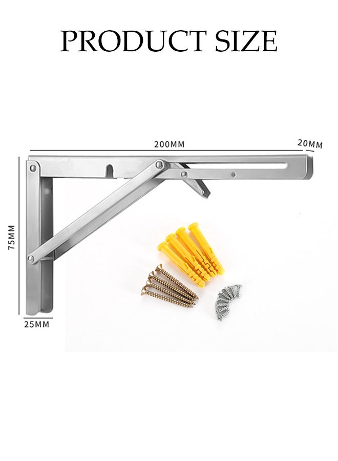 DUNISO 2 Pcs Folding Shelf Brackets,201 Stainless Steel Shelf Brackets,Wall Mounted Shelf Bracket,Space Saving,Sturdy and Durable,for Table Work Bench,8 inch - Image 2