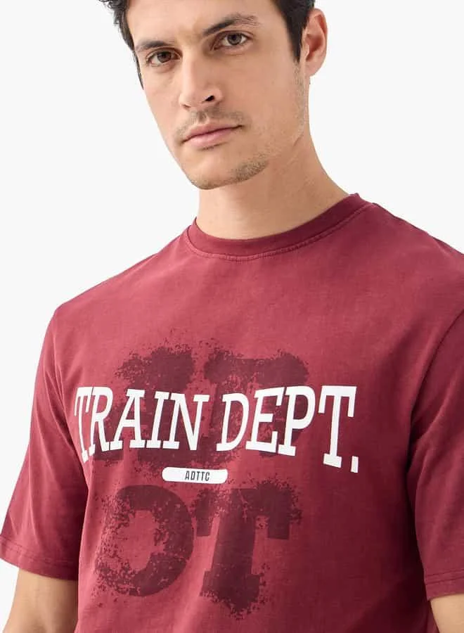 ADOT by Splash Typographic Print Crew Neck T-shirt with Short Sleeves