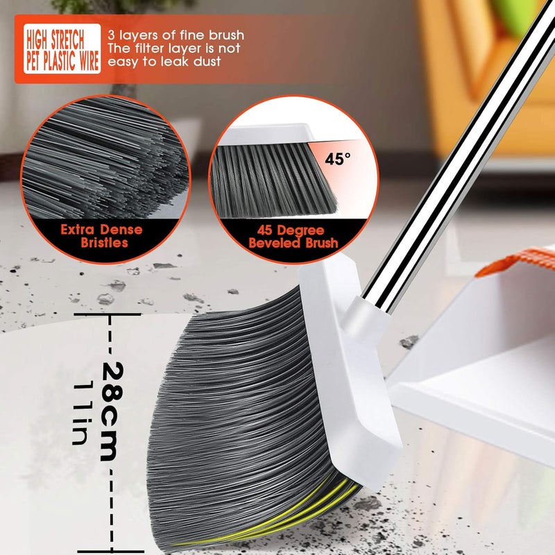 Masthome Broom and Dustpan Set with 130 cm Stainless Steel Handle, for Home, Kitchen, Office, Orange and White - Image 4
