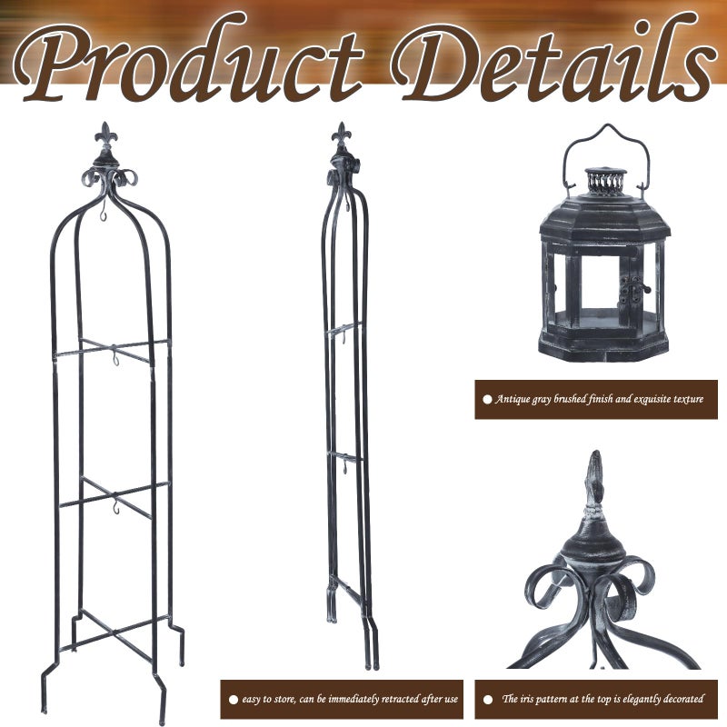 Tujoe Metal Tall Floor Candle Lantern Holders Set Foldable 45 Inch 3 Tier Candle Stand with 3 Pcs Decorative Lanterns for Indoor Outdoor Yard Porch Room Patio Garden Balcony Wedding - Image 3