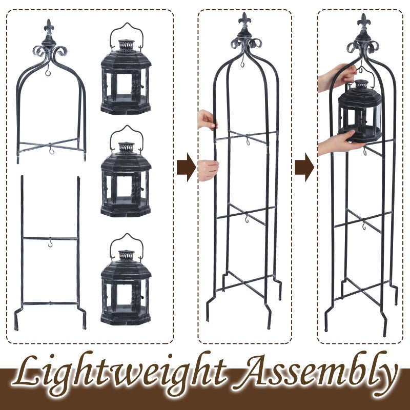 Tujoe Metal Tall Floor Candle Lantern Holders Set Foldable 45 Inch 3 Tier Candle Stand with 3 Pcs Decorative Lanterns for Indoor Outdoor Yard Porch Room Patio Garden Balcony Wedding - Image 4