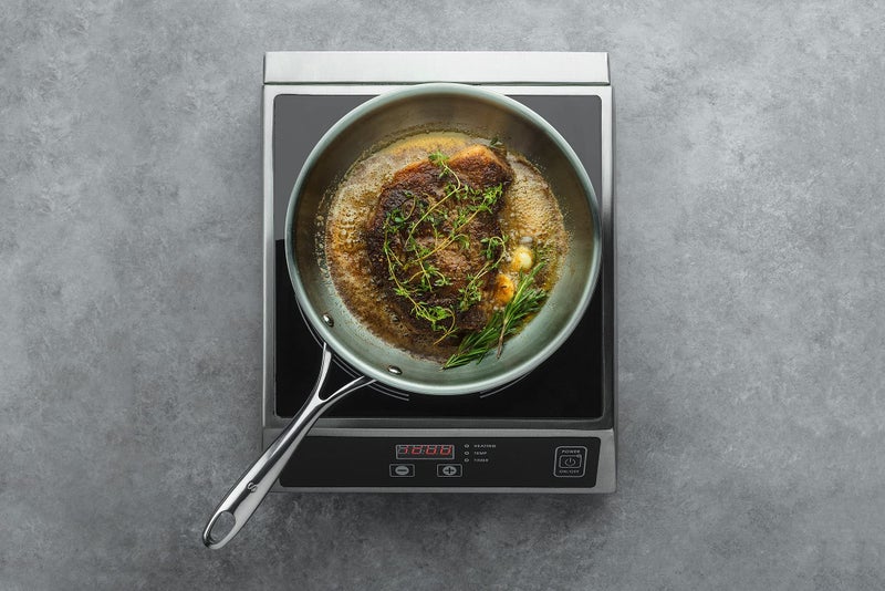 Femora Stainless Steel Flat Fry Pan, Bonded Tri-Ply Bottom with Steel Handle, 20 cm,Silver, Zero Coating, Health Safe - Image 1