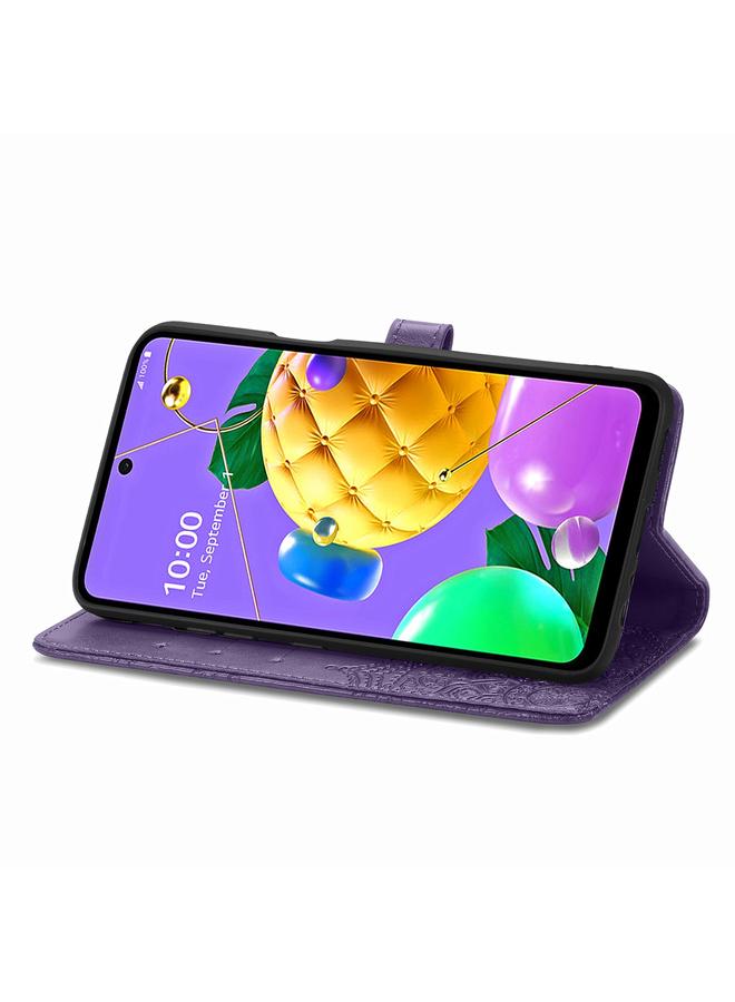 اس-توب جراب لهاتف LG K52، جراب جلدي أفقي قابل للطي، منقوش عليه زهرة ماندالا، مزود بحامل وثلاث فتحات للبطاقات ومحفظة وحبل تعليق - Image 4