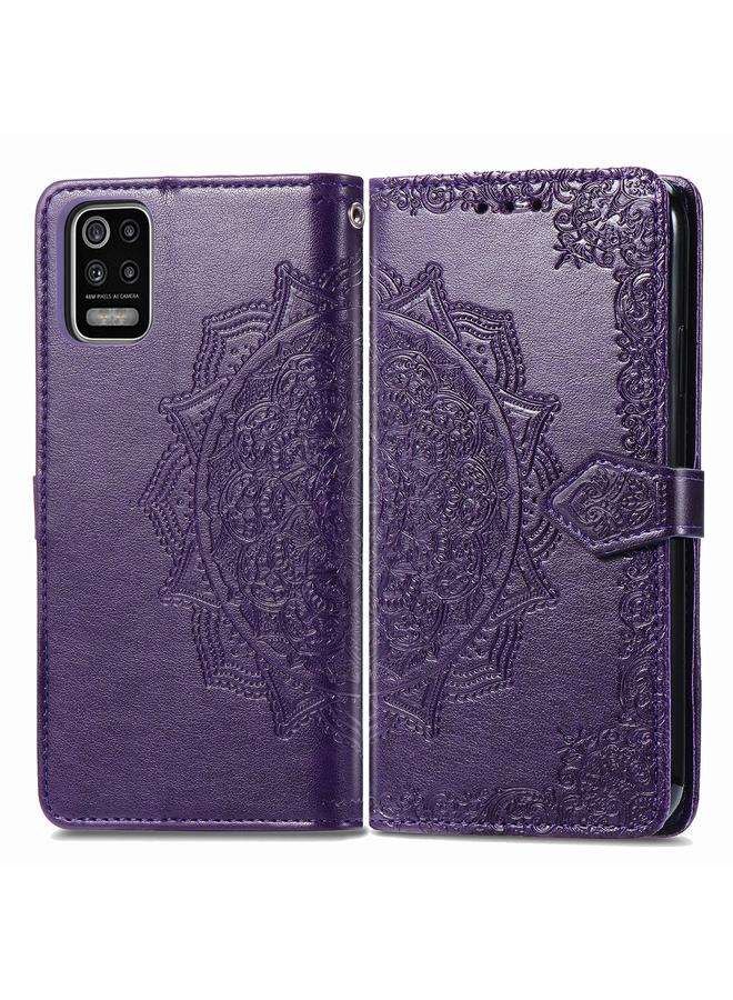 اس-توب جراب لهاتف LG K52، جراب جلدي أفقي قابل للطي، منقوش عليه زهرة ماندالا، مزود بحامل وثلاث فتحات للبطاقات ومحفظة وحبل تعليق - Image 2
