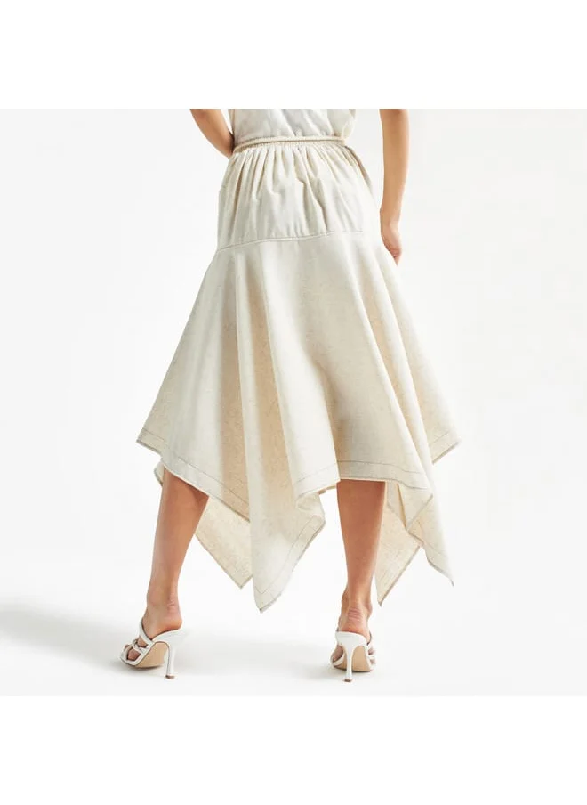 FAV Solid Midi Skirt with Asymmetrical Hem and Tie-Up Detail