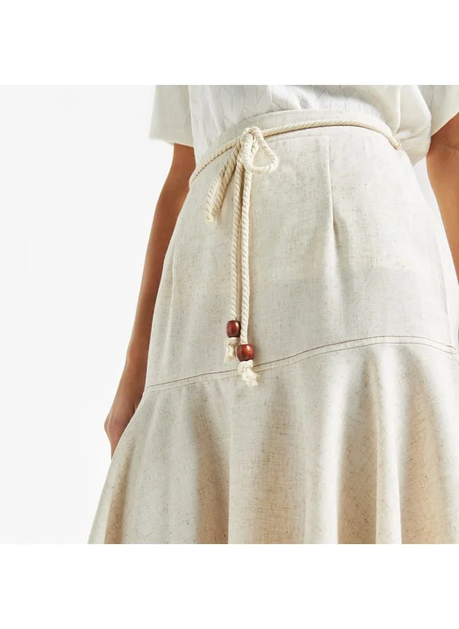 FAV Solid Midi Skirt with Asymmetrical Hem and Tie-Up Detail