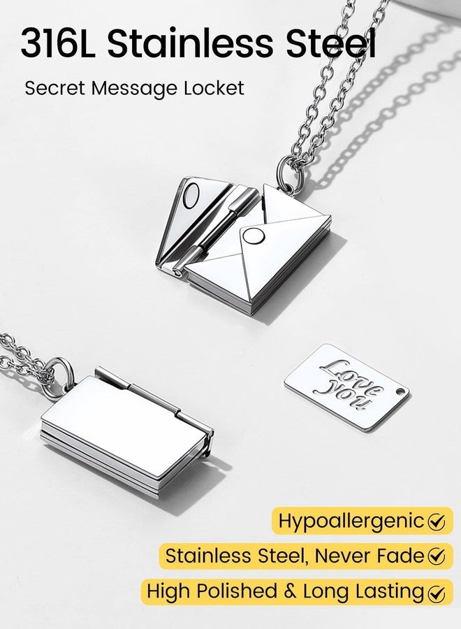 KeyStyle Silver Love Letter Necklace for Women, Envelope Necklaces with Message Inside for Her Mother's Day Gifts (18'') - Image 4