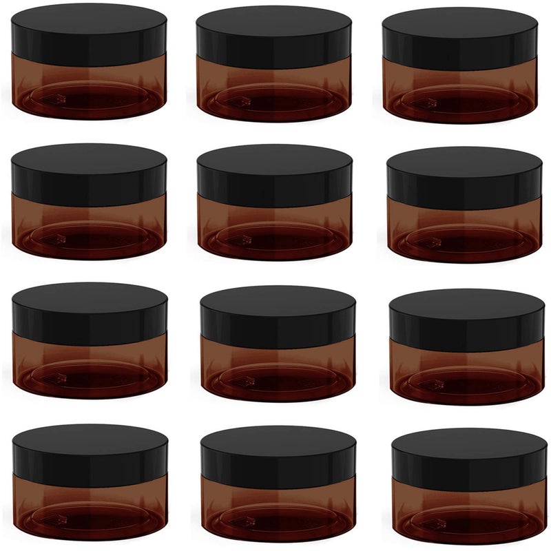 BallHull 4 Oz Amber Plastic Cosmetic Jars Leak Proof Container With Black Lid For Cream  Lotion  Powder  Ointment  Beauty Products Etc  12 Pcs. - Image 1