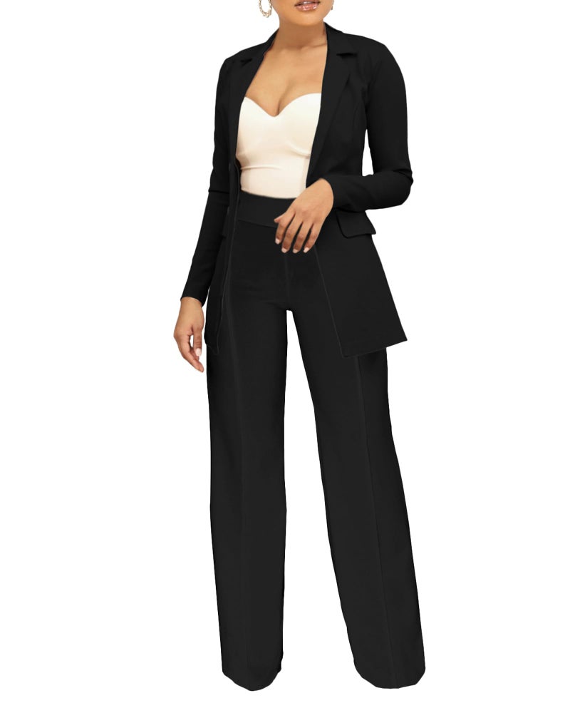 PINSV Women Casual Blazer Open Front Long Sleeve Work Business Suit Jacket Womens Lightweight Lapel Button Blazers Jackets Black L - Image 3