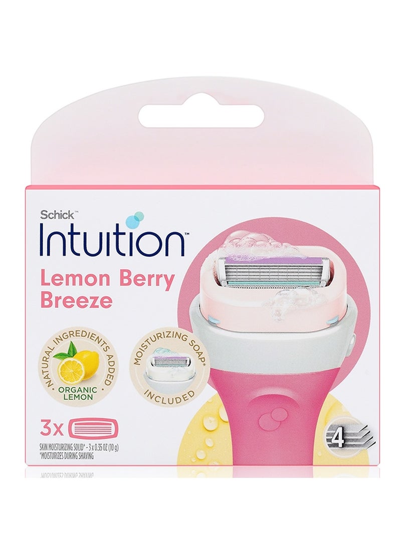 schick Intuition Lemon Berry Breeze Refill Blade Cartridges for Women Pack of 3 - Image 1