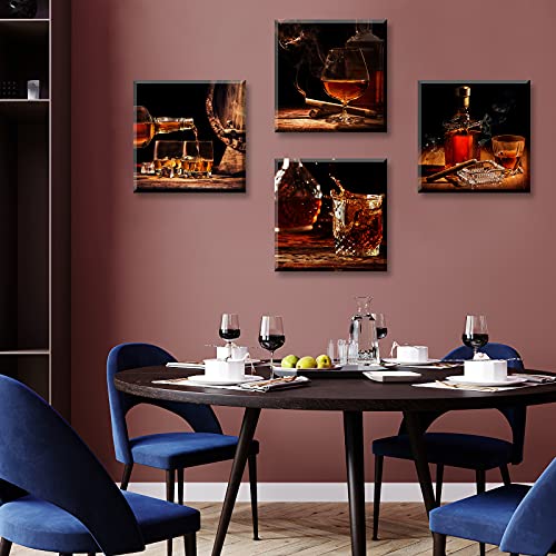 DJSYLIFE Kitchen Wall Art Wine Retro Artwork Decor Whisky Pictures Canvas Print Painting for Dining Room Bar Decorations Accessories 12"X12"X4 Framed - Image 4