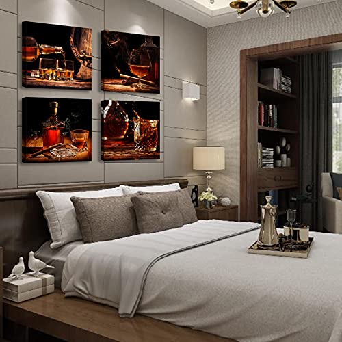 DJSYLIFE Kitchen Wall Art Wine Retro Artwork Decor Whisky Pictures Canvas Print Painting for Dining Room Bar Decorations Accessories 12"X12"X4 Framed - Image 3